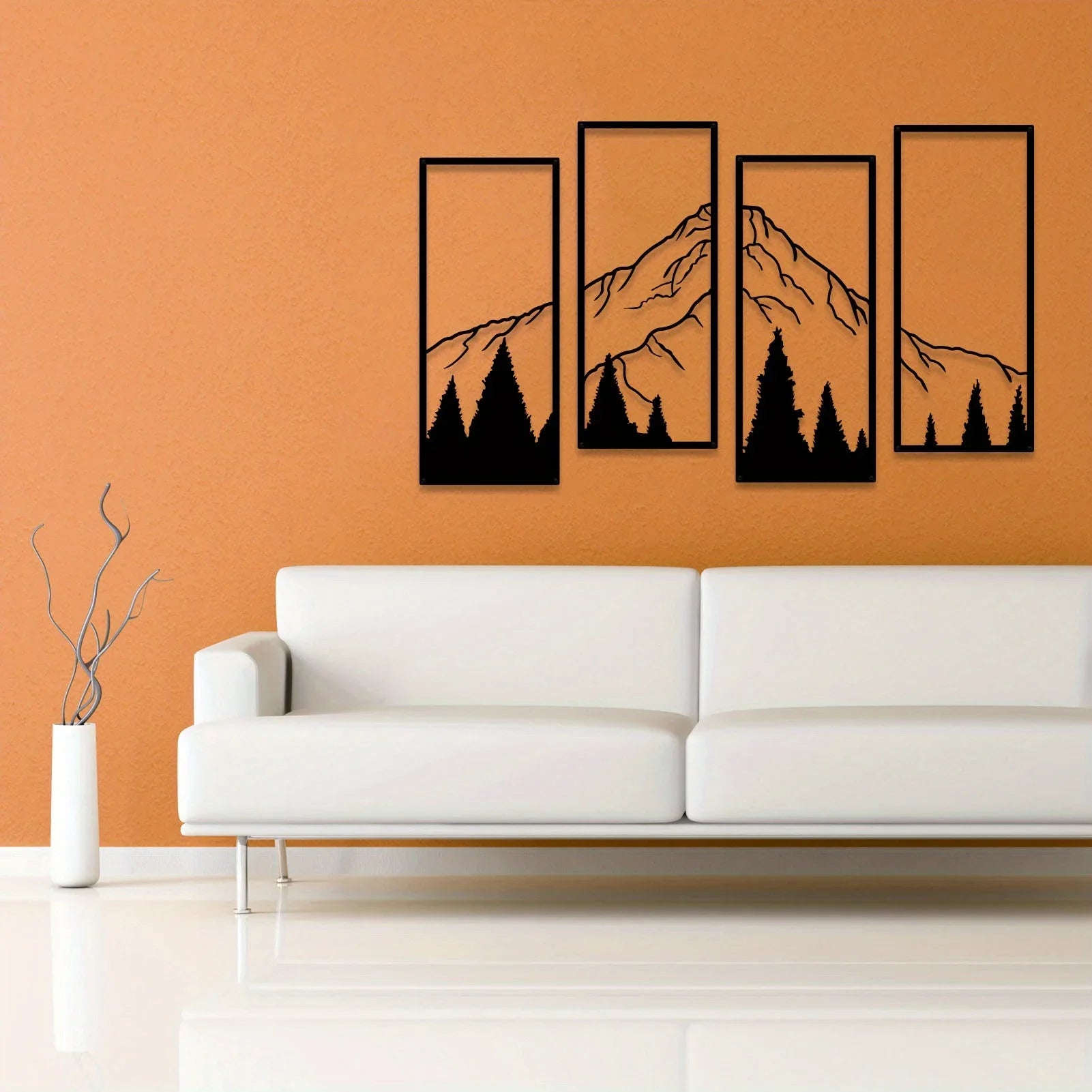 Set of 4Pcs Forest Mountain Landscape Iron Art Wall Art 3D Metal Wall Decor For Living Room Dining Room Creative Nordic Home Decor