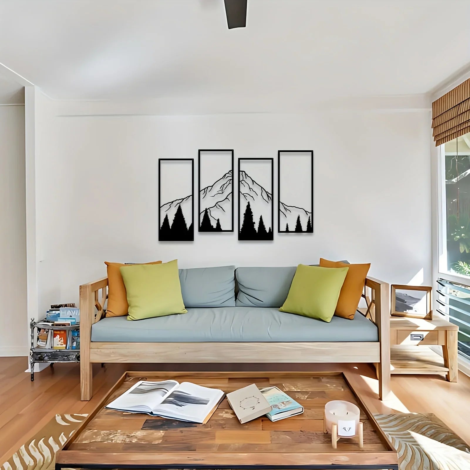 Set of 4Pcs Forest Mountain Landscape Iron Art Wall Art 3D Metal Wall Decor For Living Room Dining Room Creative Nordic Home Decor