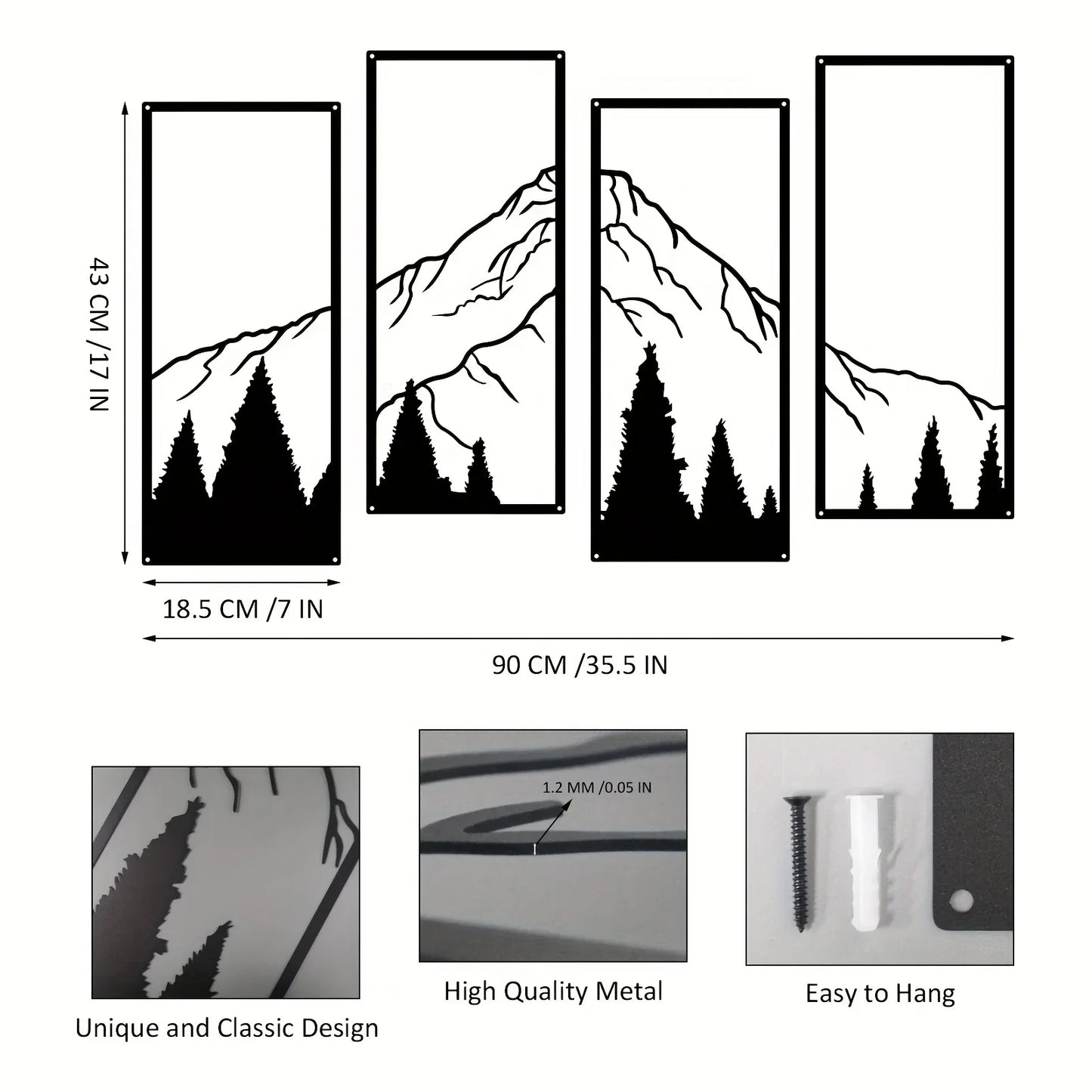 Set of 4Pcs Forest Mountain Landscape Iron Art Wall Art 3D Metal Wall Decor For Living Room Dining Room Creative Nordic Home Decor