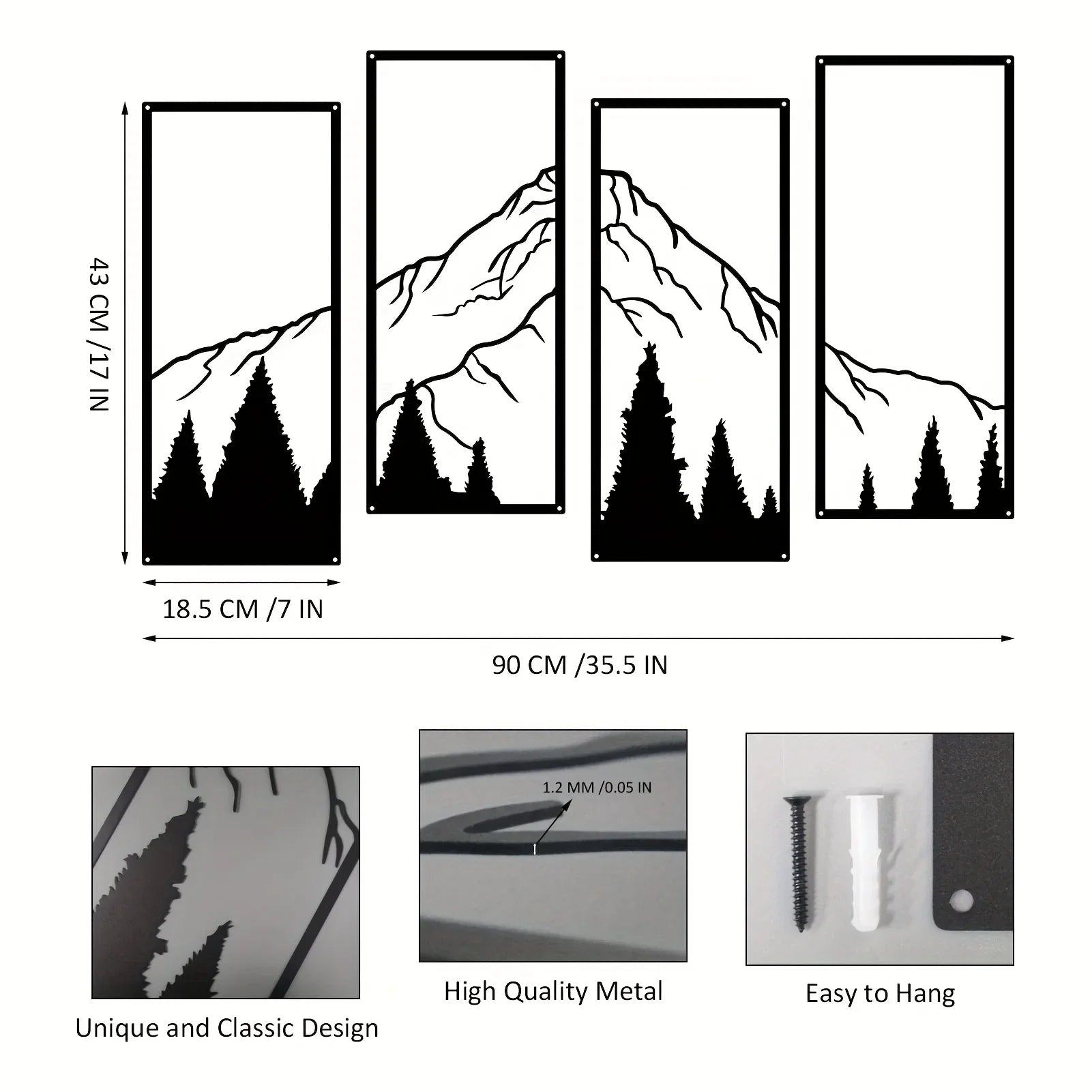 Set of 4Pcs Forest Mountain Landscape Iron Art Wall Art 3D Metal Wall Decor For Living Room Dining Room Creative Nordic Home Decor