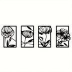 Set of 4Pcs Modern Floral Metal Wall Art Plaques Elegant 3d Iron Crafted Wall Decoration For Living Room Dining Room Bedroom Art