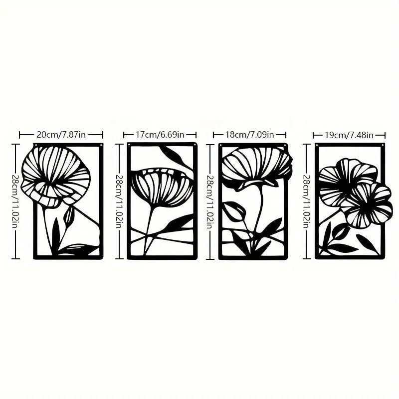 Set of 4Pcs Modern Floral Metal Wall Art Plaques Elegant 3d Iron Crafted Wall Decoration For Living Room Dining Room Bedroom Art