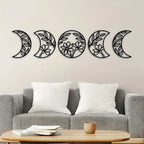 Set of 5Pcs Flower Moon Phases Black Metal Wall Art 3d Iron Crafted Wall Decoration For Living Room Bedroom Art For Above The Bed