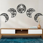 Set of 5Pcs Flower Moon Phases Black Metal Wall Art 3d Iron Crafted Wall Decoration For Living Room Bedroom Art For Above The Bed
