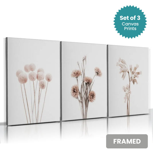 Set of 3Pcs FRAMED Nordic Abstract Fine Art Canvas Print Wall Art Framed With Wood Frame. Sizes 20x30cm, 30x40cm & 40x50cm
