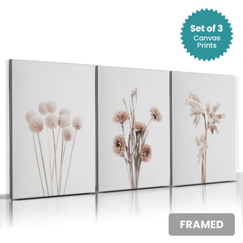 Set of 3Pcs FRAMED Fine Art Canvas Prints, Nordic Abstract Wall Art Framed With Wood Frame. Sizes 20x30cm 30x40cm & 40x50cm.