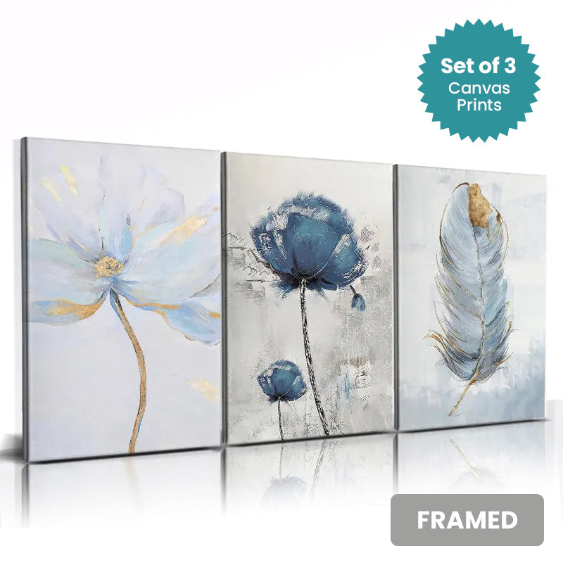 Set of 3Pcs FRAMED Fine Art Canvas Prints, Nordic Abstract Wall Art Framed With Wood Frame. Sizes 20x30cm 30x40cm & 40x50cm.