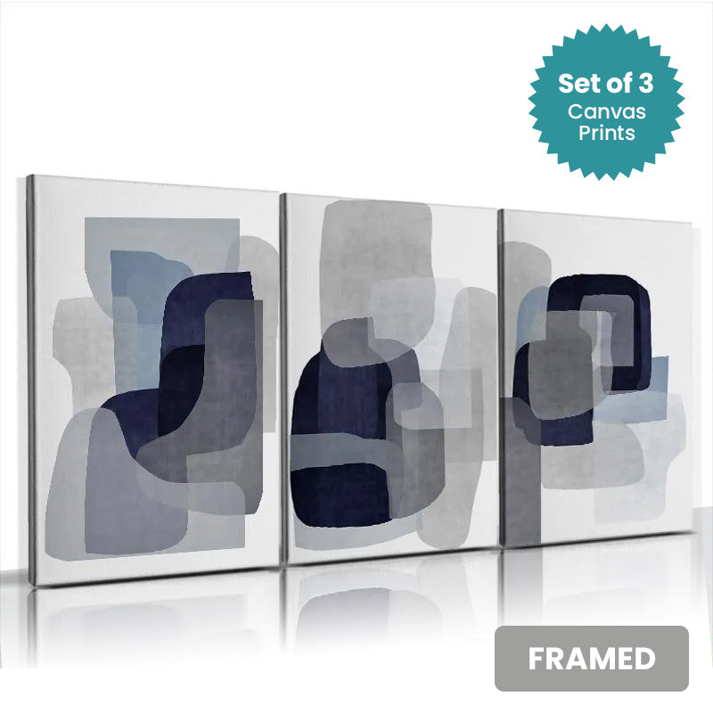 Set of 3Pcs FRAMED Fine Art Canvas Prints, Nordic Abstract Wall Art Framed With Wood Frame. Sizes 20x30cm 30x40cm & 40x50cm.