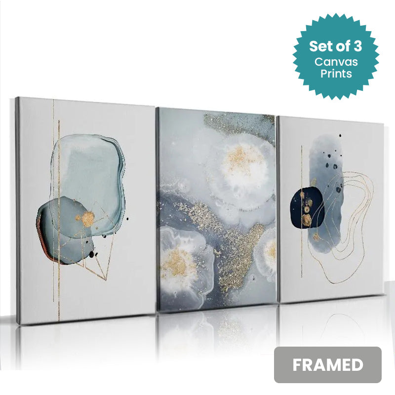 Set of 3Pcs FRAMED Fine Art Canvas Prints, Nordic Abstract Wall Art Framed With Wood Frame. Sizes 20x30cm 30x40cm & 40x50cm.