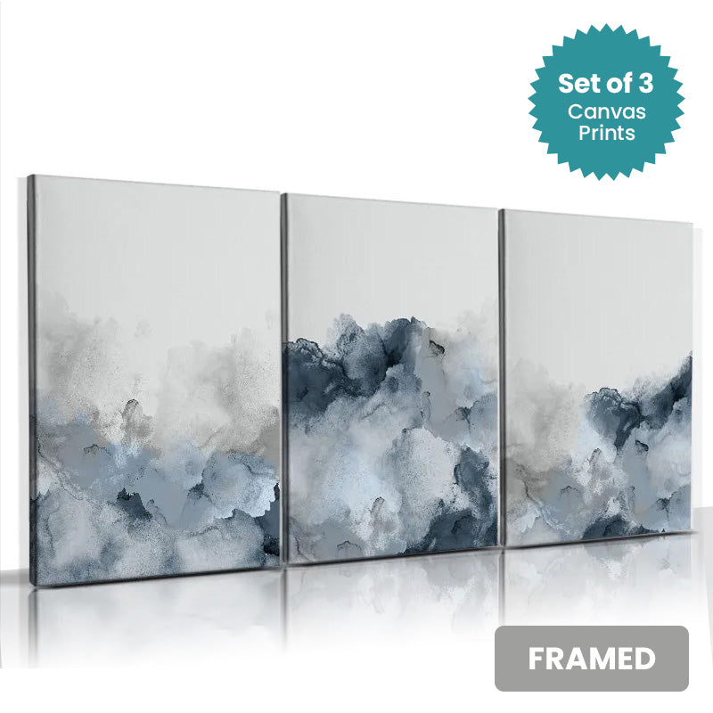 Set of 3Pcs FRAMED Abstract Nordic Wall Art Fine Art Canvas Prints, Framed With Wood Frame. Sizes 20x30cm, 30x40cm, 40x50cm
