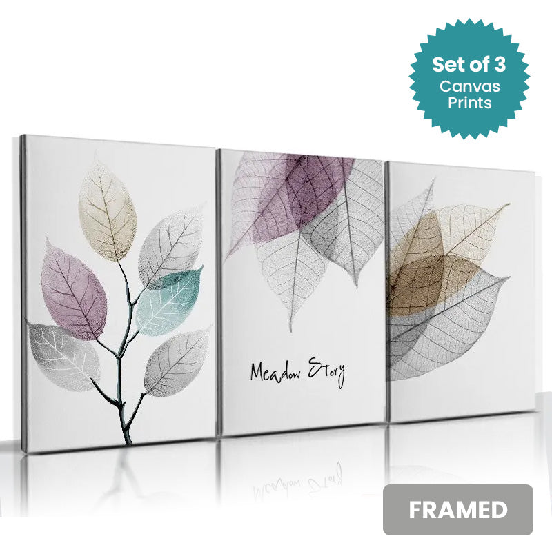 Set of 3Pcs FRAMED Fine Art Canvas Prints, Nordic Abstract Wall Art Framed With Wood Frame. Sizes 20x30cm 30x40cm & 40x50cm.