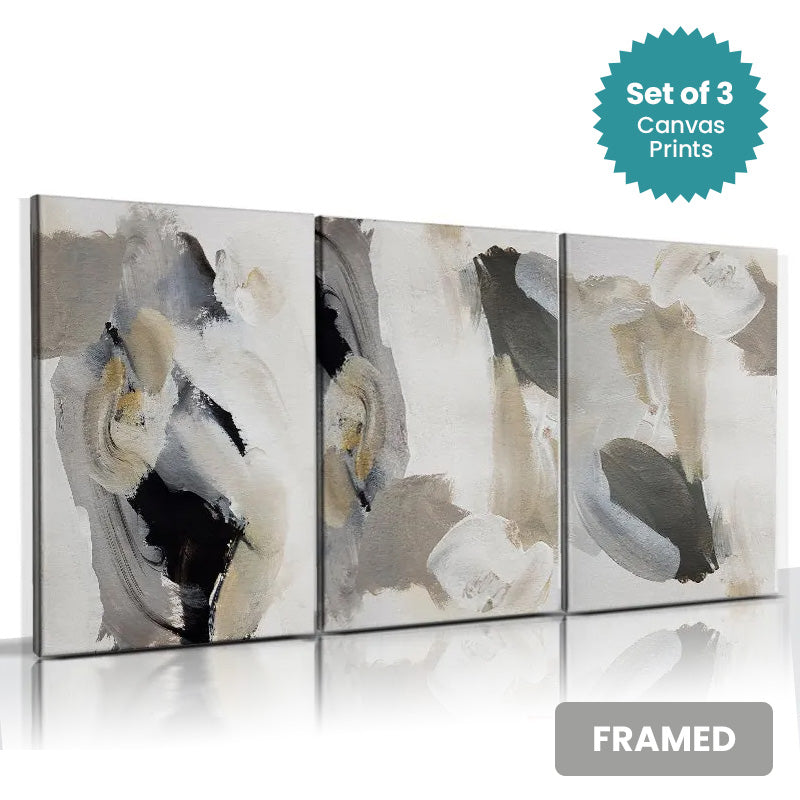 Set of 3Pcs FRAMED Fine Art Canvas Prints, Nordic Abstract Wall Art Framed With Wood Frame. Sizes 20x30cm 30x40cm & 40x50cm.