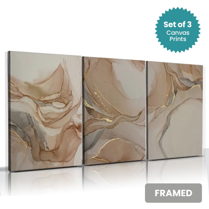 Set of 3Pcs FRAMED Fine Art Canvas Prints, Nordic Abstract Wall Art Framed With Wood Frame. Sizes 20x30cm 30x40cm & 40x50cm.