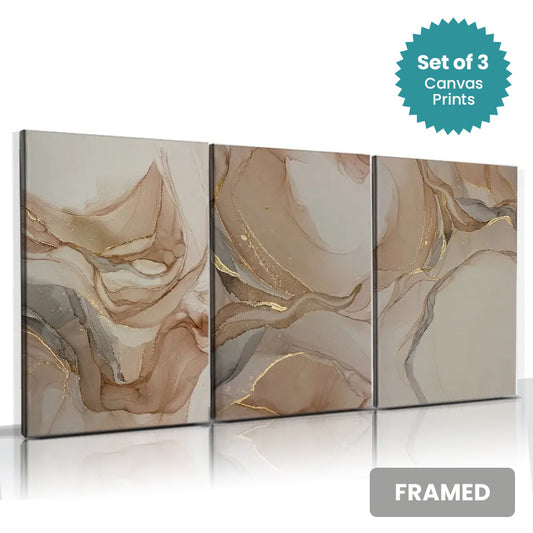 Set of 3Pcs FRAMED Nordic Abstract Wall Art Fine Art Canvas Prints Framed With Wood Frame Sizes 20x30cm 30x40cm 40x50cm