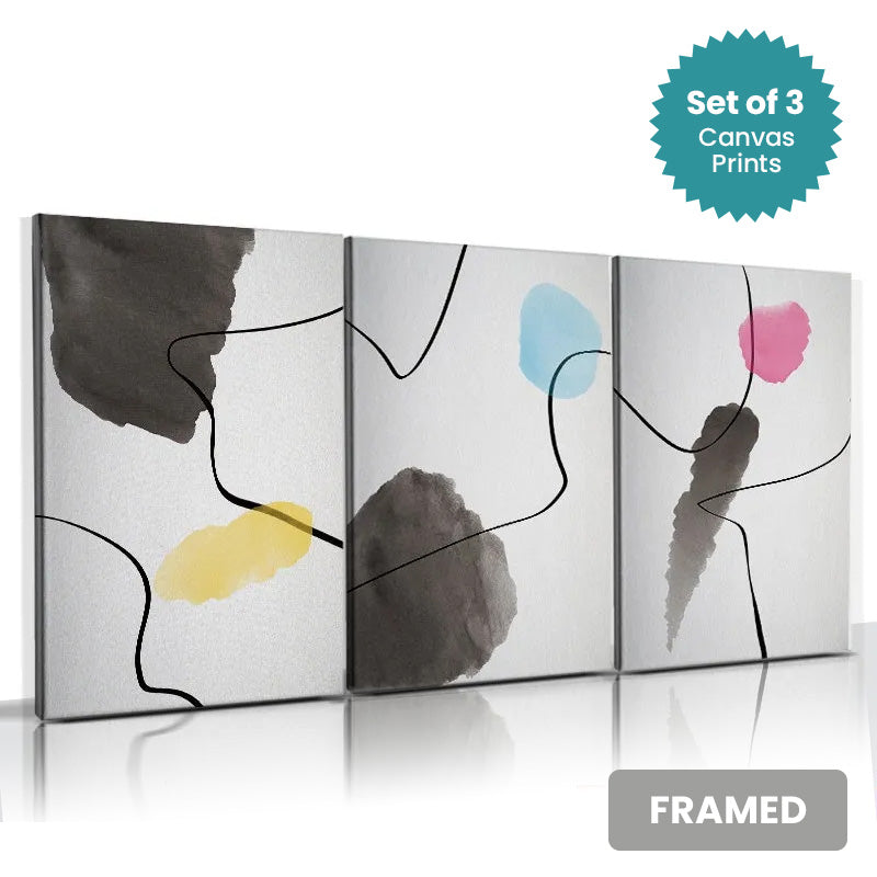 Set of 3Pcs FRAMED Fine Art Canvas Prints, Nordic Abstract Wall Art Framed With Wood Frame. Sizes 20x30cm 30x40cm & 40x50cm.