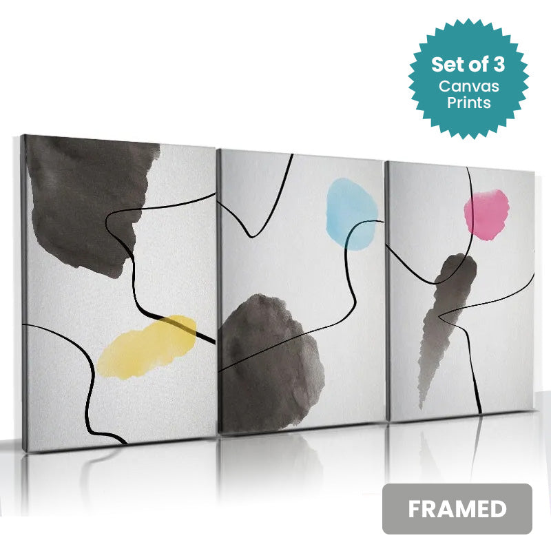 Set of 3Pcs FRAMED Nordic Wall Art Abstract Fine Art Canvas Prints, Framed With Wood Frame. Sizes 20x30cm 30x40cm & 40x50cm