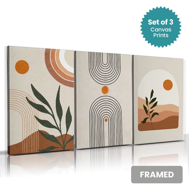 Set of 3Pcs FRAMED Canvas Prints - Abstract Nordic Lifestyle Wall Art Canvas Prints Framed With Wood Frame. Sizes 20x30cm, 30x40cm