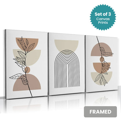 Set of 3Pcs FRAMED Canvas Prints - Nordic Abstract Wall Art Canvas Prints Ready Framed With Wood Frame. Sizes 20x30cm, 30x40cm