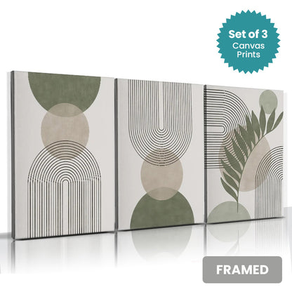 Set of 3Pcs FRAMED Canvas Prints - Nordic Abstract Wall Art Canvas Prints Ready Framed With Wood Frame. Sizes 20x30cm, 30x40cm