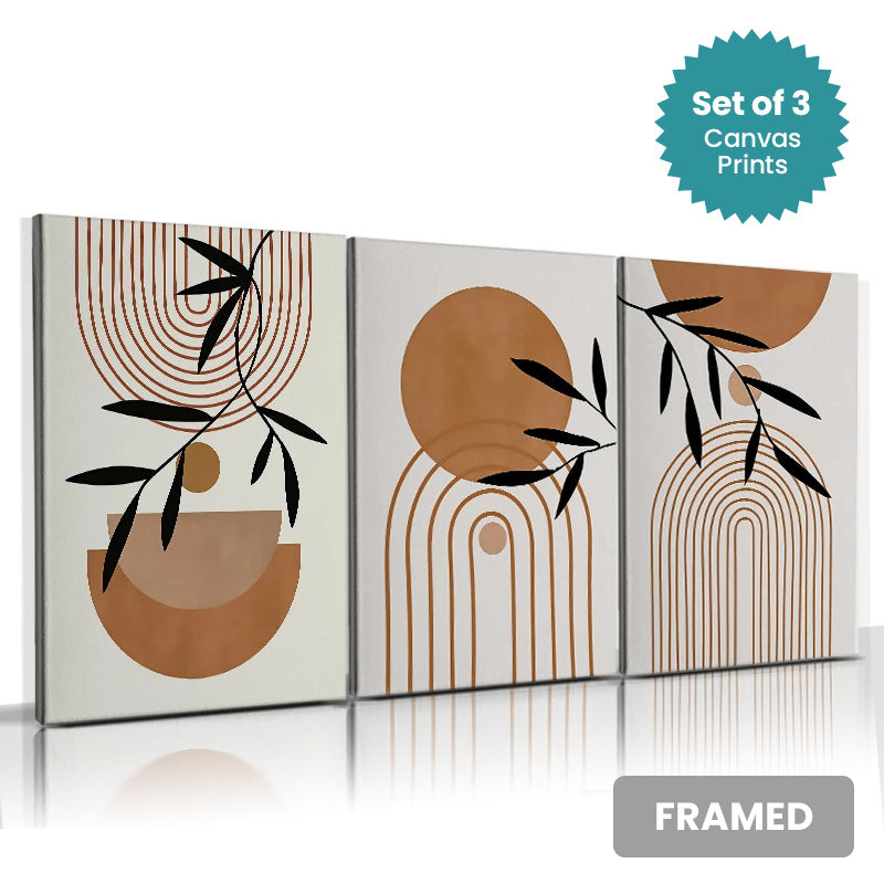Set of 3Pcs FRAMED Canvas Prints - Abstract Nordic Lifestyle Wall Art Canvas Prints Framed With Wood Frame. Sizes 20x30cm, 30x40cm
