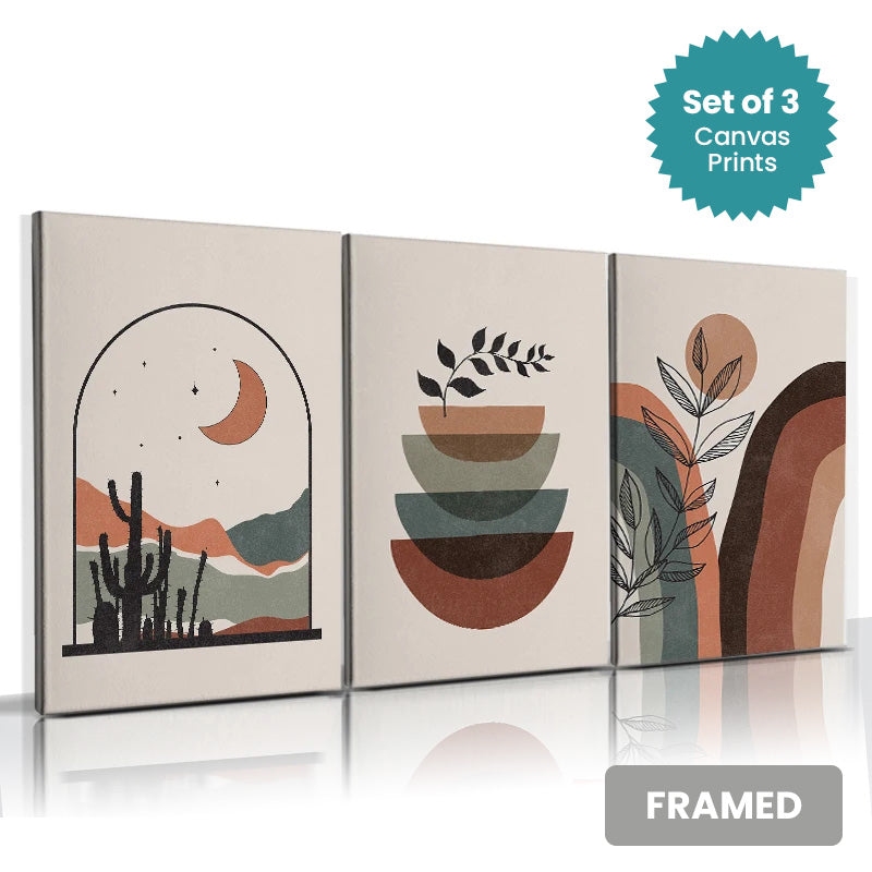 Set of 3Pcs FRAMED Canvas Prints - Nordic Abstract Wall Art Canvas Prints Ready Framed With Wood Frame. Sizes 20x30cm, 30x40cm