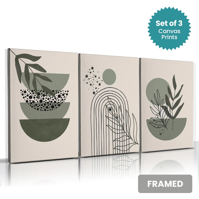 Set of 3Pcs FRAMED Canvas Prints - Abstract Nordic Lifestyle Wall Art Canvas Prints Framed With Wood Frame. Sizes 20x30cm, 30x40cm