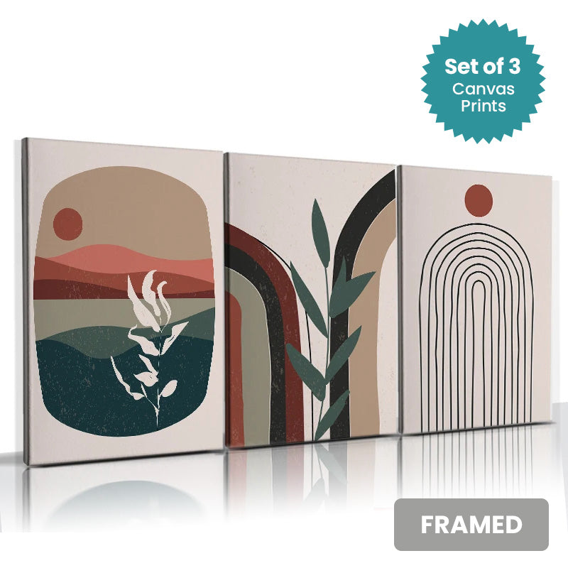 Set of 3Pcs FRAMED Canvas Prints - Abstract Nordic Lifestyle Wall Art Canvas Prints Framed With Wood Frame. Sizes 20x30cm, 30x40cm
