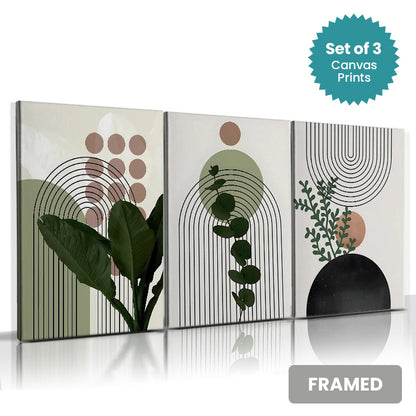 Set of 3Pcs FRAMED Canvas Prints - Nordic Abstract Wall Art Canvas Prints Ready Framed With Wood Frame. Sizes 20x30cm, 30x40cm