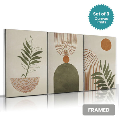 Set of 3Pcs FRAMED Canvas Prints - Nordic Abstract Wall Art Canvas Prints Ready Framed With Wood Frame. Sizes 20x30cm, 30x40cm