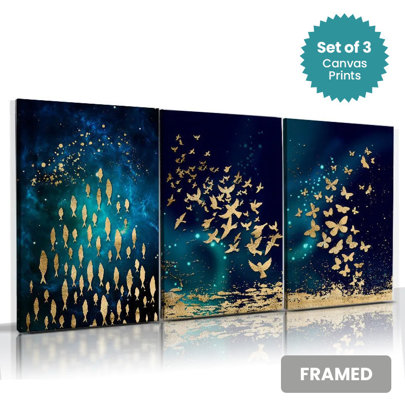 Set of 3Pcs FRAMED Nordic Abstract Wall Art Fine Art Canvas Prints, Framed With Wood Frame Sizes: 20x30cm & 30x40cm