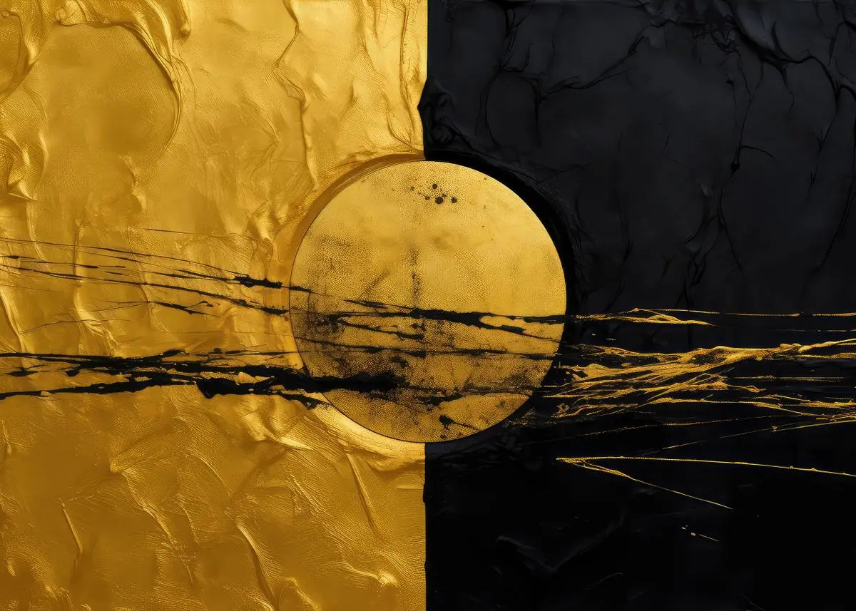 Modern Flowing Geometry Black Golden Abstract Wall Art Fine Art Canvas Prints Pictures For Living Room Dining Room Home Office Decor