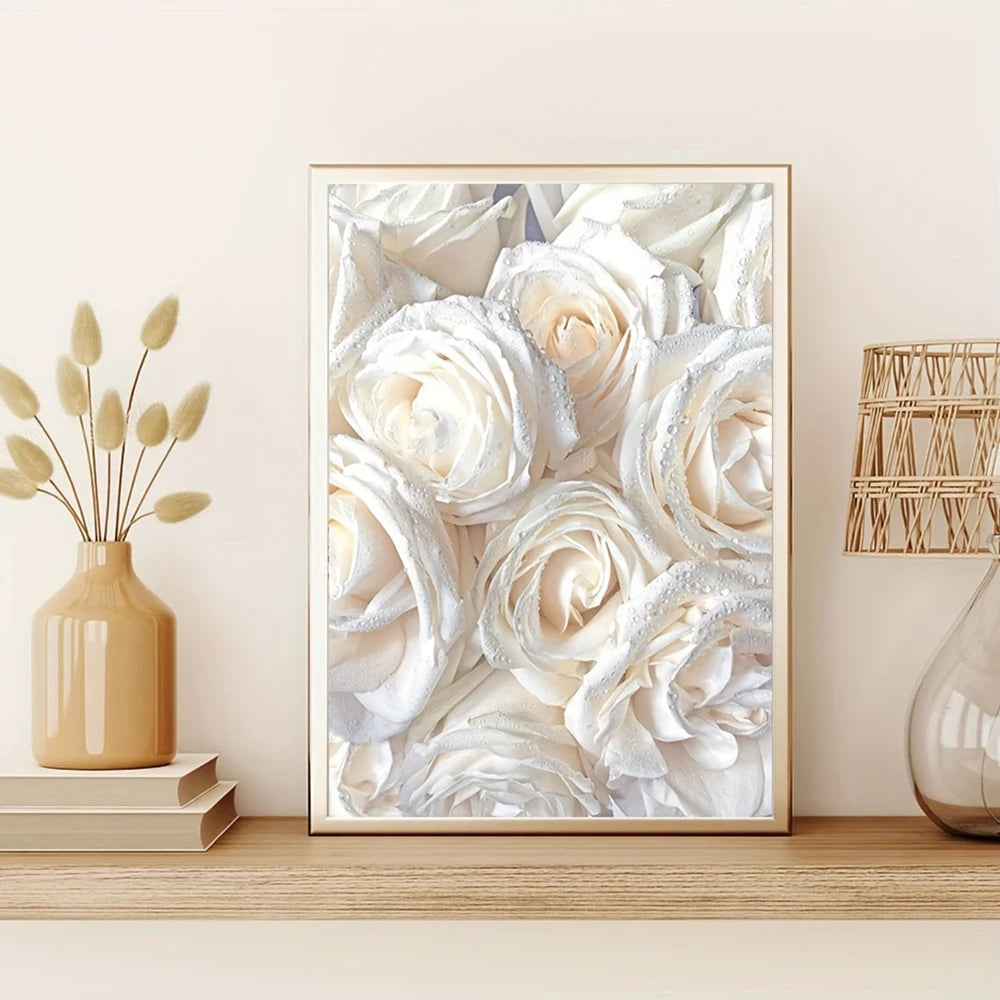 * Featured Sale * Set of 3Pcs White Petals Modern Floral Wall Art Fine Art Canvas Prints Beautiful Botanical Pictures For Living Room Bedroom Art Decor