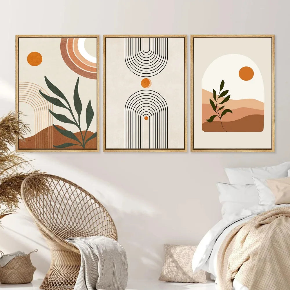 * Featured Sale * Modern Abstract Bohemian Minimalist Geometric Wall Art Fine Art Canvas Prints Posters Pictures For Living Room Decor (Set of 3, Unframed)