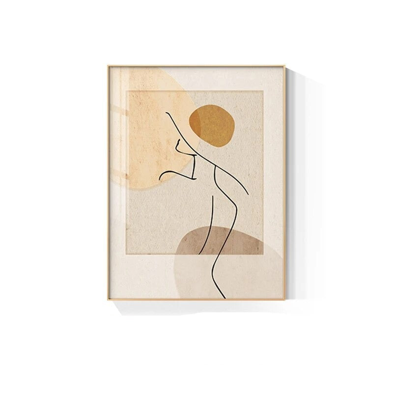 Neutral Colors Abstract Fashion Wall Art Green Orange Beige Figure Art Line Art Canvas Prints For Bedroom Living Room Boutique Salon Decor