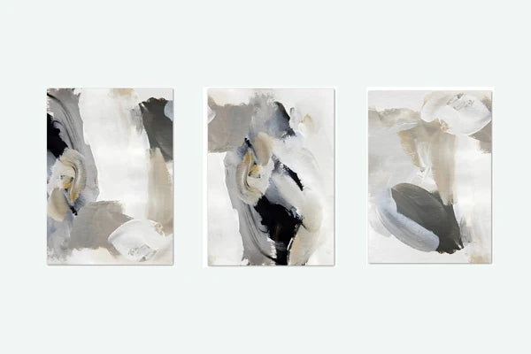 * Featured Sale * Abstract Brush Strokes Black White & Gray Wall Art Fine Art Canvas Prints Nordic Pictures For Modern Apartment Wall Decor
