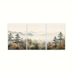 Set of 3Pcs Misty Mountain Forest Wall Art Fine Art Canvas Prints Modern Landscape Neutral Tones Artwork For Living Room
