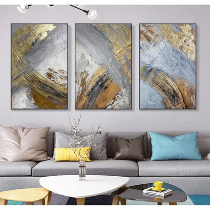 * Hand Painted * Modern Abstract Wall Art Large Format Golden Painting Textured Brush Strokes Acrylic Oil On Canvas Picture For Luxury Living Room