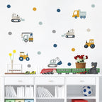 Cute Construction Tractors & Trucks Wall Stickers For Boy's Room Removable Peel & Stick Vinyl Wall Decals For Kids Bedroom Creative DIY Decor