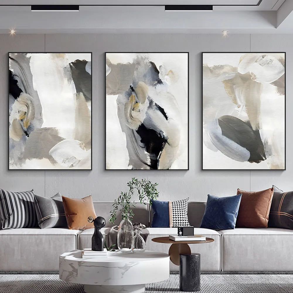 * Featured Sale * Abstract Brush Strokes Black White & Gray Wall Art Fine Art Canvas Prints Nordic Pictures For Modern Apartment Wall Decor