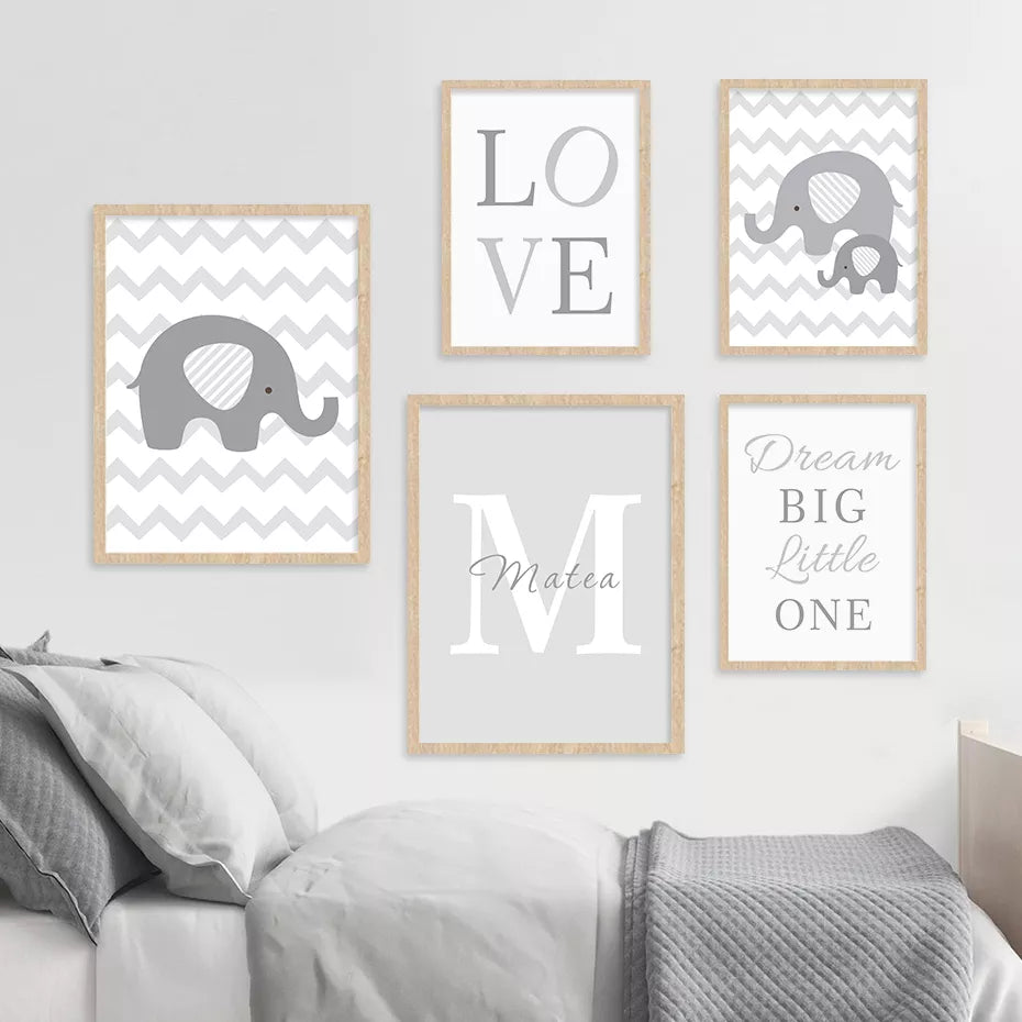 Dream Big Little One Personalized Baby's Name Nursery Wall Art Prints Posters Cute Customized Pictures For Kid's Room Wall Decororation