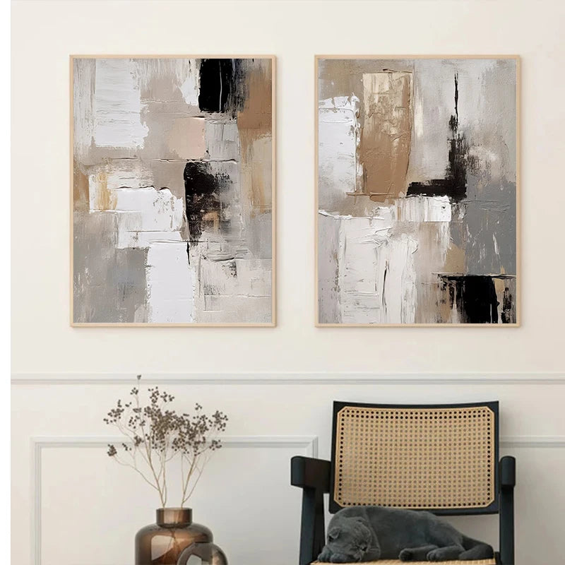 Grey & Beige Contemporary Abstract Wall Art Fine Art Canvas Prints Neutral Pictures For Living Room Bedroom Modern Home Decor