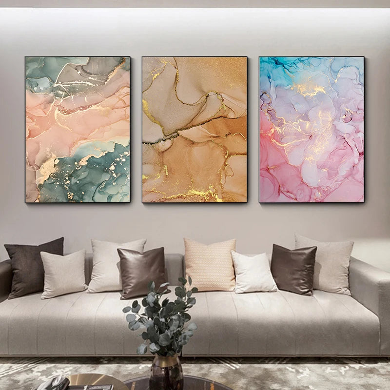 Colorful Shades Of Pink Blue Jade Liquid Marble Print Wall Art Fine Art Canvas Prints Pictures For Living Room Bedroom Hotel Salon Art Decor