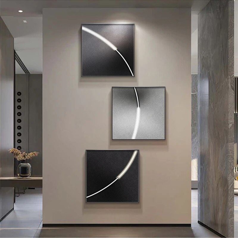 Abstract Minimalist Modern Aesthetics Ring Of Light Wall Art Square Format Canvas Prints Modern Pictures For Home Office (Set of 3Pcs)