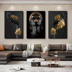Modern Minimalist Black Golden Woman Portrait Wall Art Fine Art Canvas Prints Pictures For Luxury Living Room Dining Room Home Office Decor