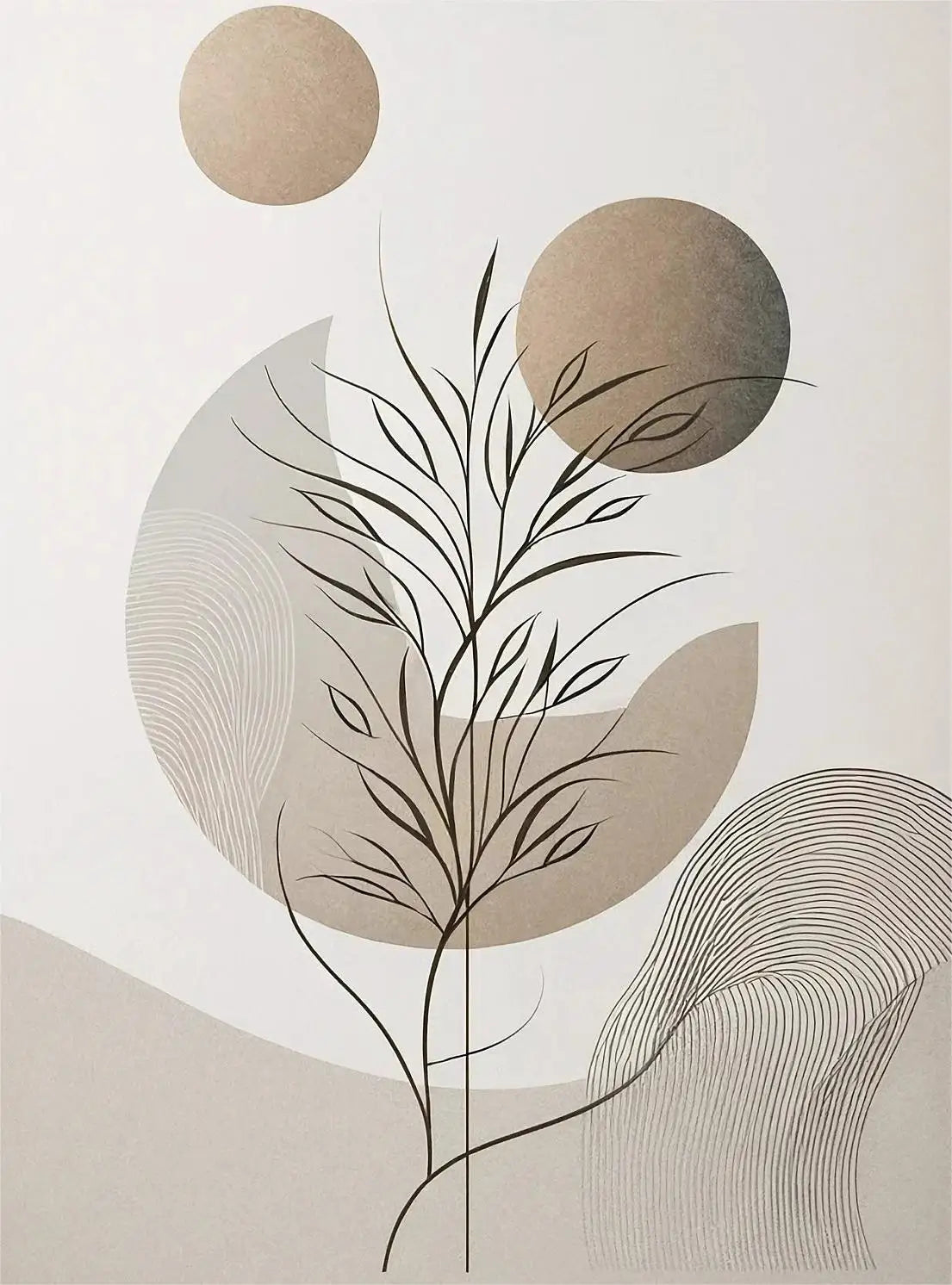 Oriental Zen Abstract Botanical Moon Sun Wall Art Fine Art Canvas Prints Picture for Living Room Dining Room Bedroom Art Decor