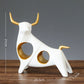 Ornamental Abstract Horned Bull Sculptured Cattle Gold White Jade Handicraft Sculpture Ornaments For Coffee Table Nordic Home Decor