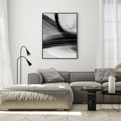 Flowing Brush Strokes Abstract Wall Art Fine Art Canvas Prints Black and White Pictures For Modern Apartment Living Room Bedroom Art For Contemporary Interiors