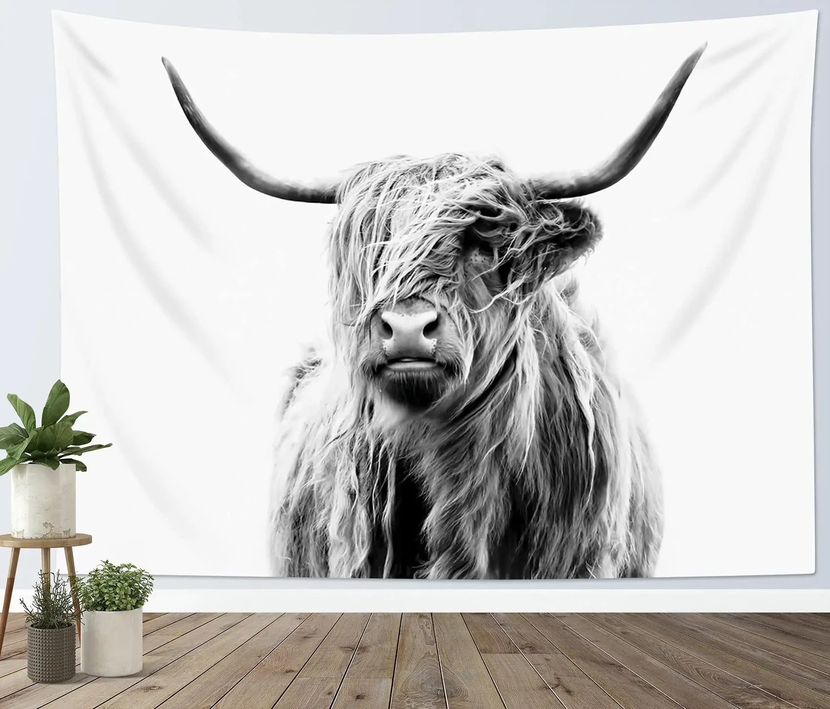 Highland Cattle Woven Tapestry Nordic Hanging Wall Decoration For Living Room Bedroom Rustic Farmhouse BnB Wall Decor 100x70cm - 150x180cm