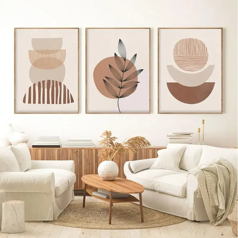 Set of 3 Pcs Abstract Geometric Earthy Tones Minimalist Wall Art Fine Art Canvas Prints Pictures For Living Room Dining Room Neutral Home Decor