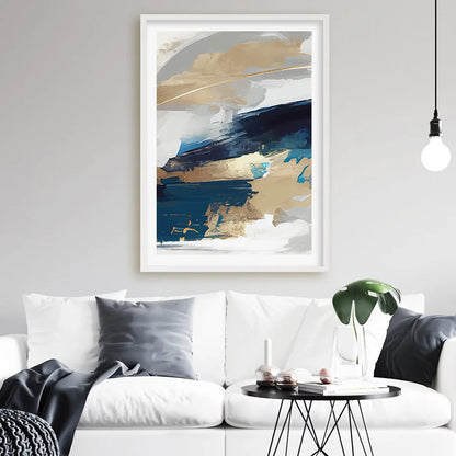 Seaside Serenity Abstract Coastal Canvas Print Wall Art In Calming Blue and Sandy Hues Pictures For Living Room Dining Room Art Decor